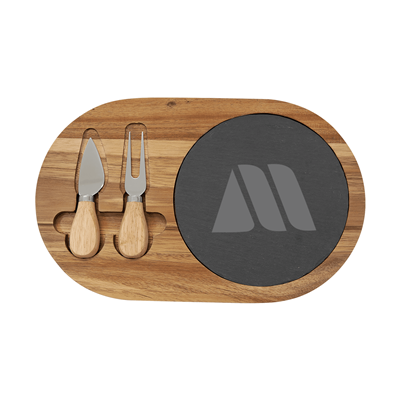 Acacia Wood/Slate Oval Cheese Set with Two Tools
